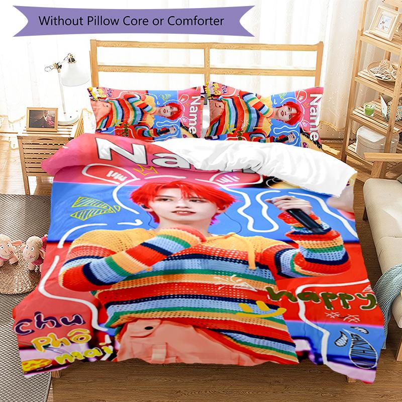 3pcs Custom Name TOP lands boy group Zhu Zhixin Bedding Set Duvet Cover Closure Includes 1 Duvet Cover & 2 Pillowcases for All Seasons Bedroom Decor