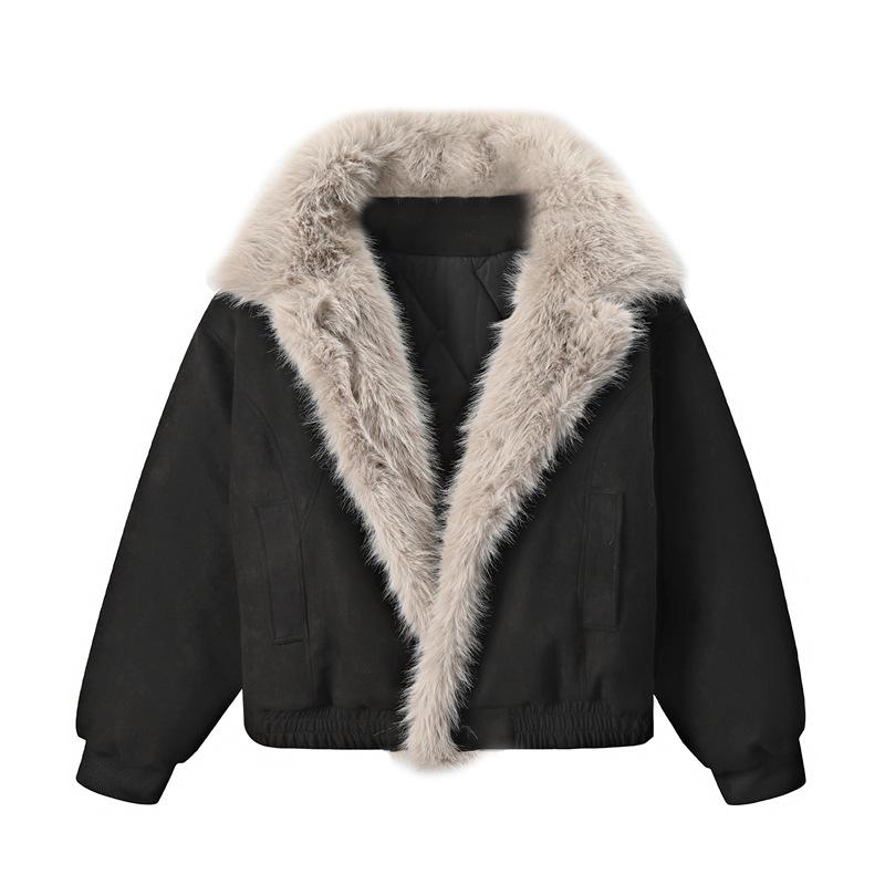 Retro Mountain Carved Fur Collar Imitation Leather Short Style Thickened Warm Collar Cotton Jacket
