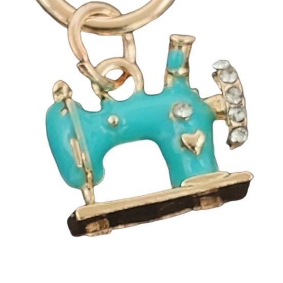 4 Peças Chaveiro Máquina de Costura Metal Artesanal Embutido Strass Brilhante Resistente à Ferrugem Acessório para Mochilas