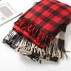 Women Winter Scarf Plaid Print Lightweight Soft Warm Scarf with Tassel Trim Cold Weather Imitation Cashmere Scarf