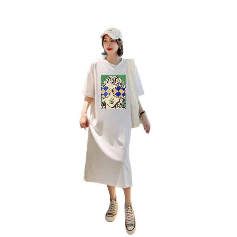 Korean Large-size Women's Clothing Is Thin and Versatile, Loose Straight T-shirt Dress, Women's Tide Summer Lazy Style Long T-shirt Skirt
