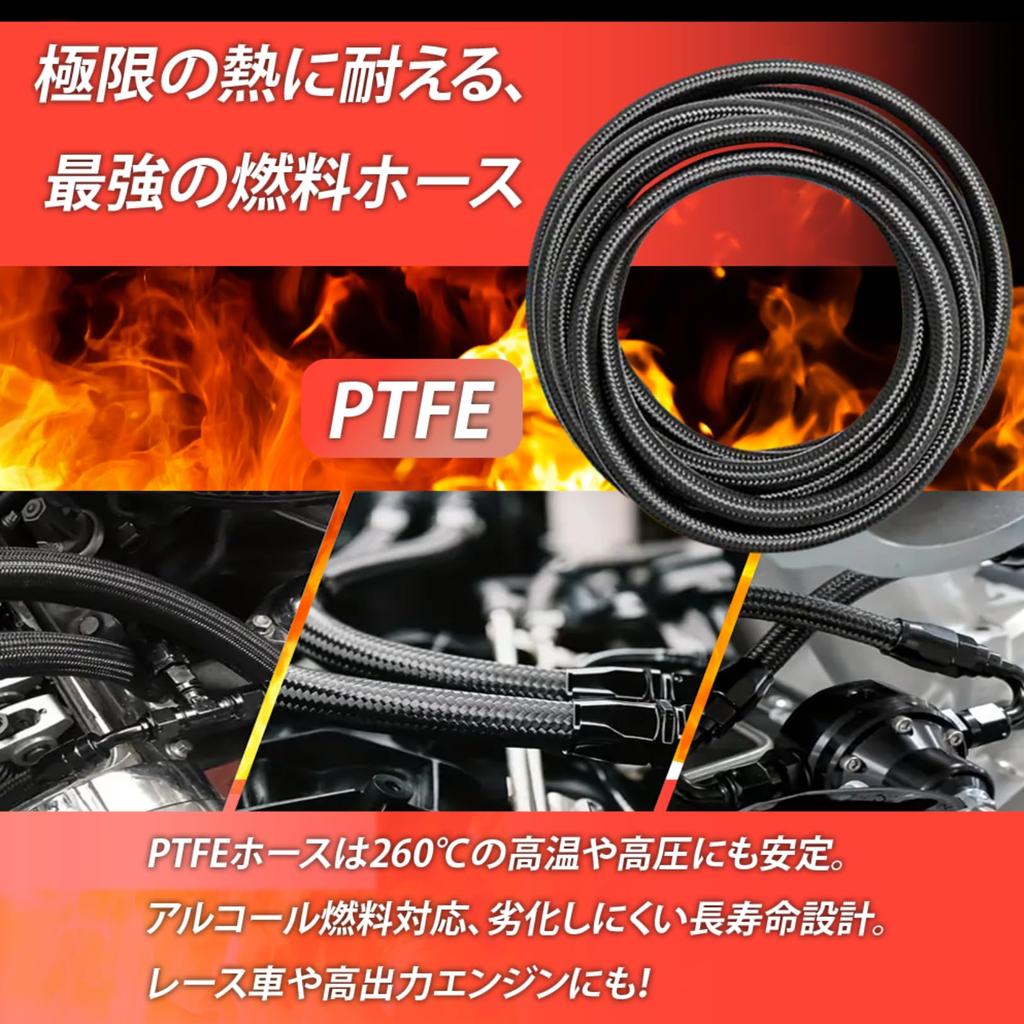 Flexible and High-Performance Fuel Hose, CPE PTFE, Heat-Resistant, Durable Nylon Mesh, 3-Layer, Gasoline, PLEAVIT AN10 PTFE, 1M