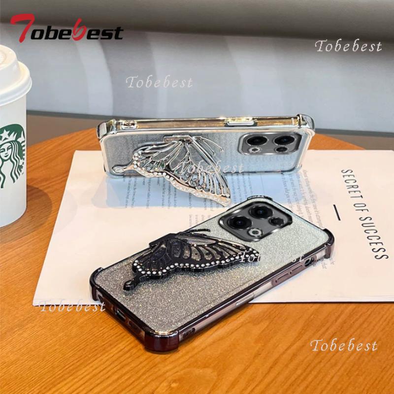 Glitter Shockproof Plating Quicksand Butterfly Bracelet Case for OPPO Reno 13 13F 14 14F 12 12F 11 11F 10 Pro Plus Cover