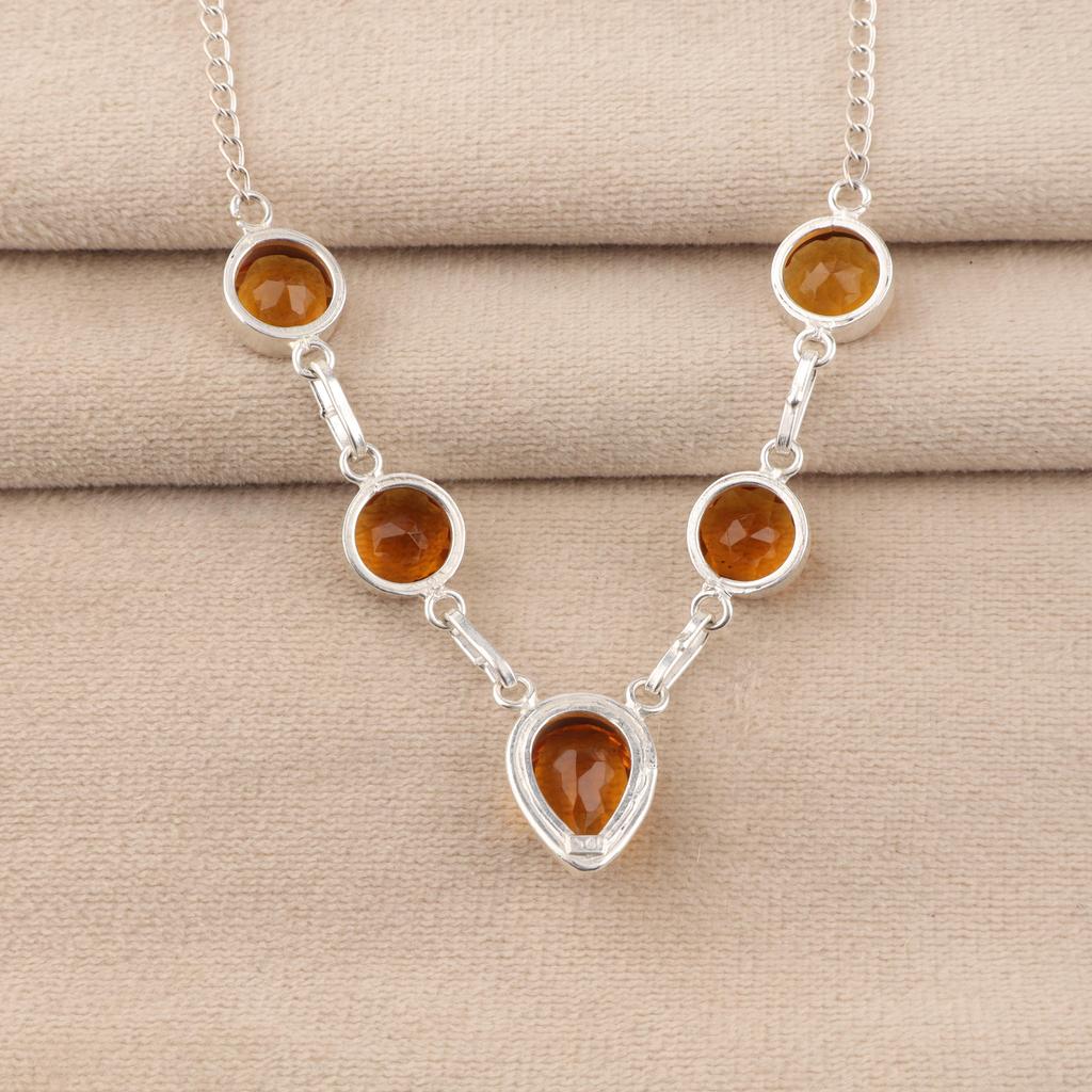 Natural Citrine Gemstone Silver Necklace 16-18" 925 Sterling Silver Handmade Jewelry For Wedding RN-3-3