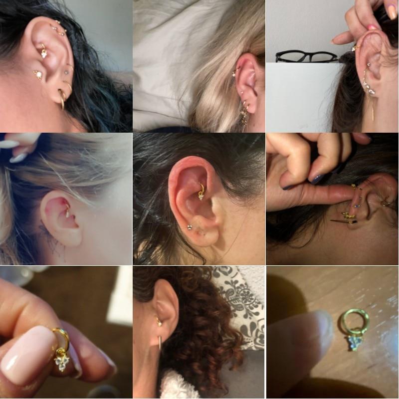 Piercing Aretes Earlobe Buckle 925 Sterling Silver White Zircon Cartilage Stud Earrings For Woman Girl Pendientes Mujer Jewerly