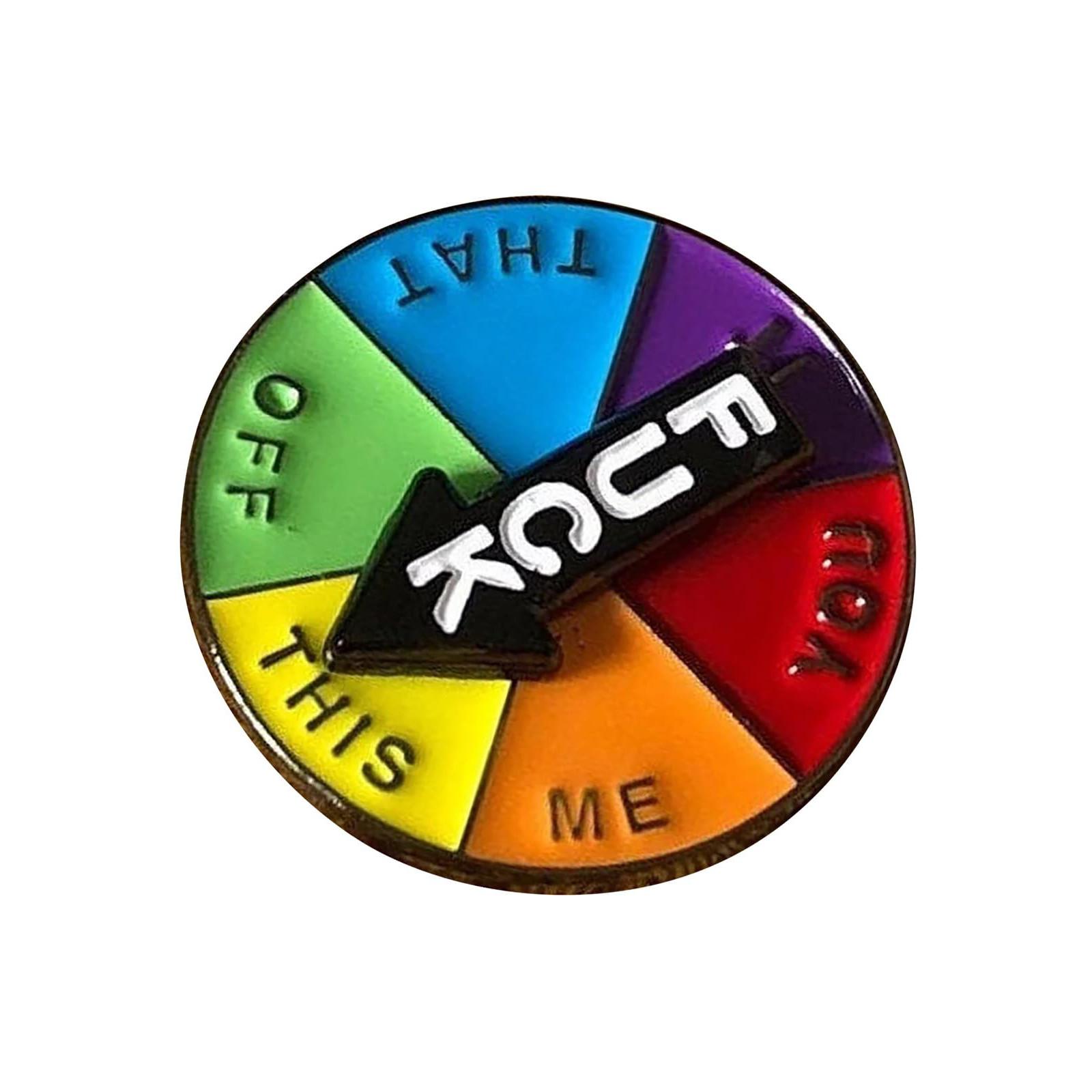 

Rotating Enamel Badge Pin with Arrow Spinner and Multiple Text Sections Metal Lapel Pin for Clothing Bags Hats Accessories One Size