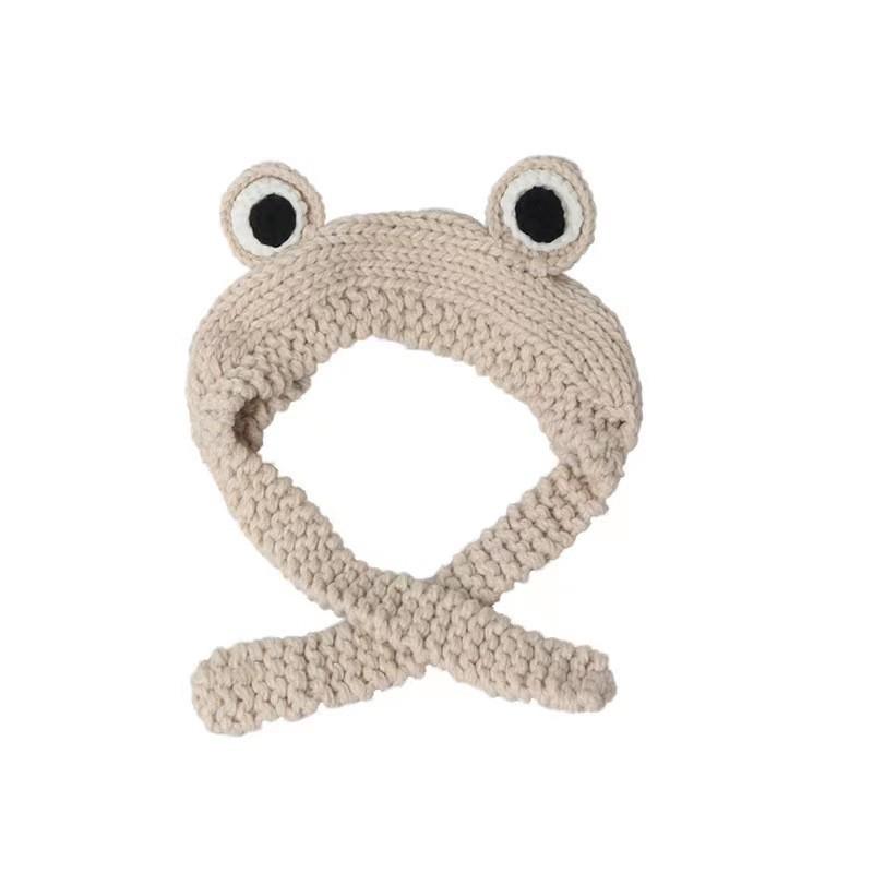 Women's Cute Frog Knitted Wool Hat with Ear Protection - Trendy Korean Style for Autumn/Winter