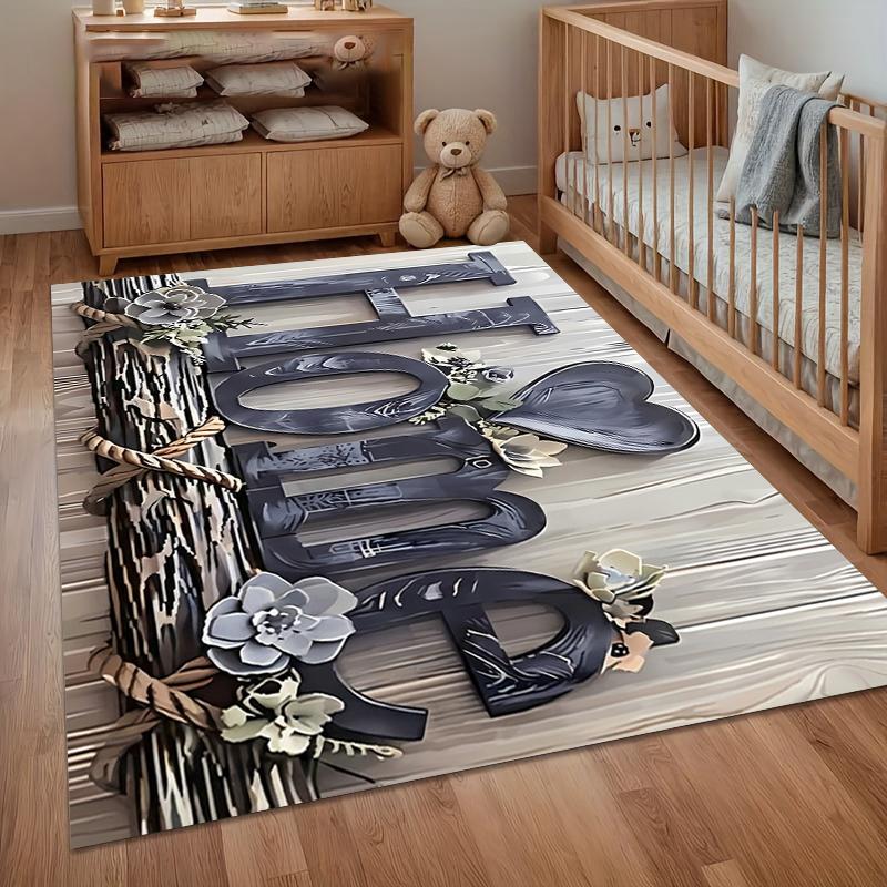 

Vintage Wood Grain HOME Letter Rug Anti-Slip Wear-Resistant Children s Room Decorative Carpet Doormat for Entryway Bedroom 40x60cm