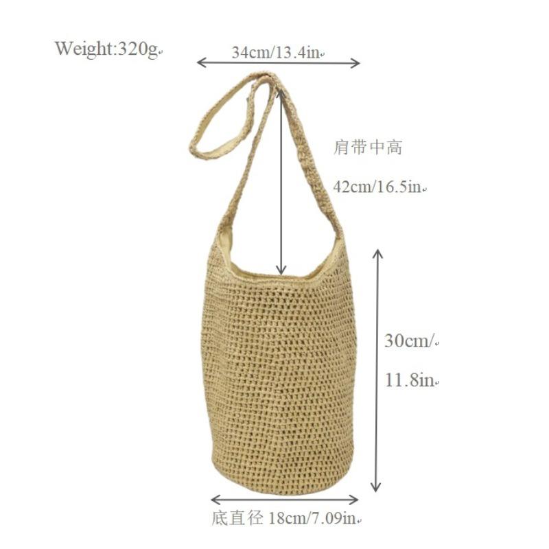 

New large-capacity straw bag women s handwoven bag versatile shoulder bucket bag seaside vacation tote beach bag Magnetic buckle светло-коричневого