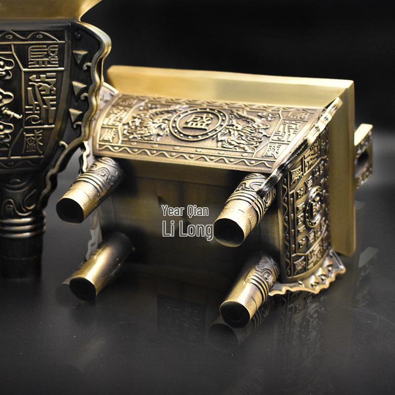 Brass and Copper Double Dragon Ding: Decorative Office & Home Ornament