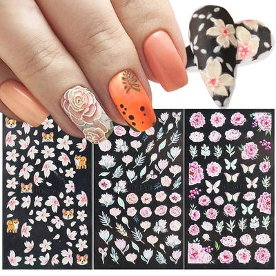 1 Blatt 5D Geprägter Nagelsticker Bunte Blume mit Texturierter Wasser-Schiebebild Wasser-Abziehbild Nagelkunst Selbstklebende DIY-Sticker