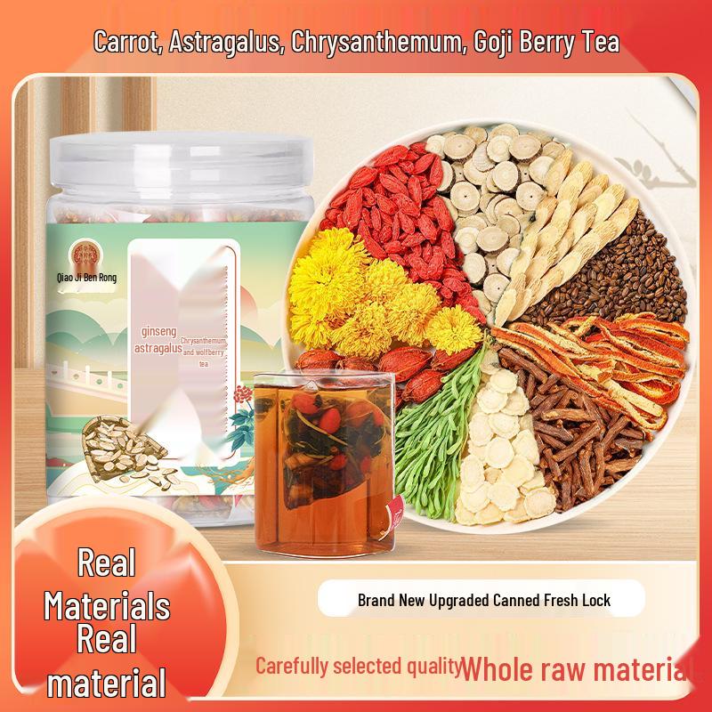 Carrot, Chrysanthemum & Goji Berry Herbal Tea Blend - Individually Packaged with Astragalus, Honeysuckle & Dandelion Root.