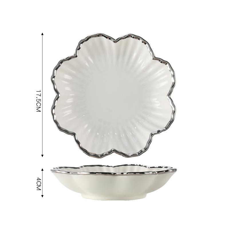 

Керамическая тарелка в стиле легкой роскоши для дома и ресторана, посеребренный край, суповые тарелки, западные дим-самы, миска для фруктового салата, кухонные принадлежности