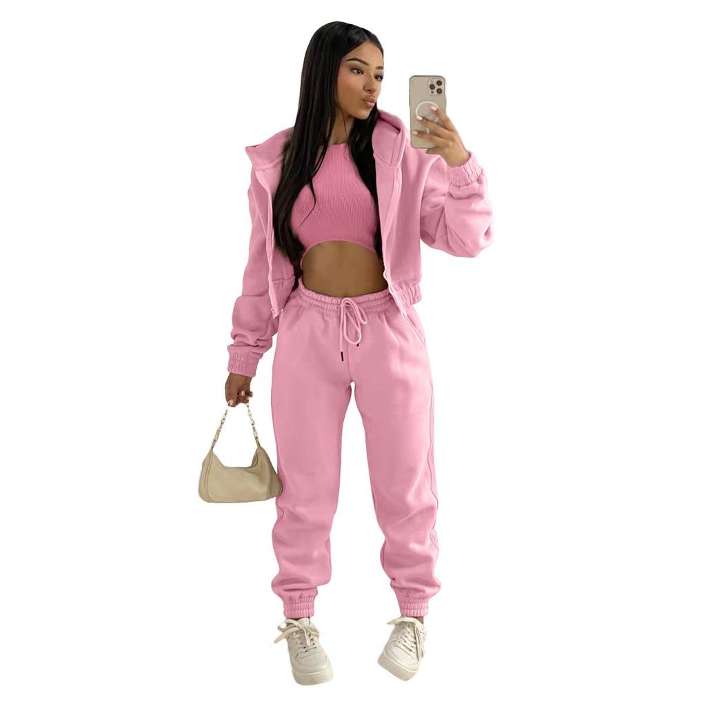 Women's Casual Tracksuit Autumn Winter Top Vest Pant Set Solid Color Zipper Plus Size Sexy Casual Loose Outfits for Women Outfit