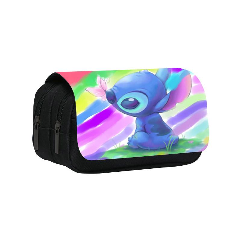 Stitch Double Layer Pencil Case For Students With Polyester Material And Storage Space