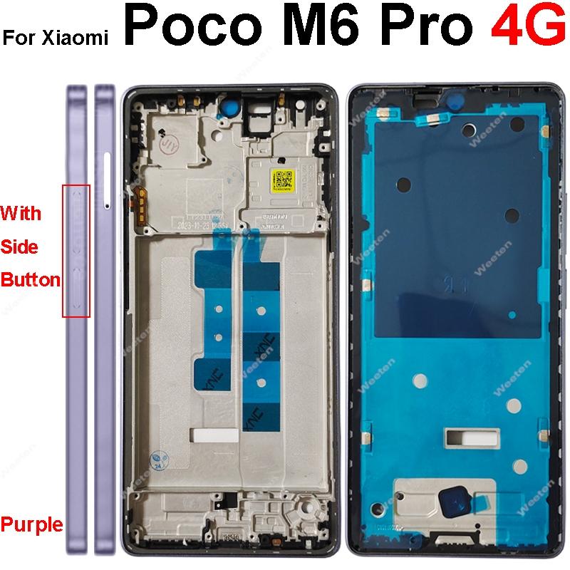 LCD Middle Frame Housing For Xiaomi Poco M6 M6 Pro 4G 5G Middle Frame Holder Cover With Volume Key Replacement Repair Parts