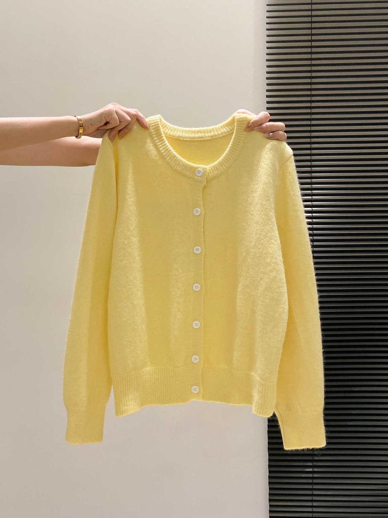 Lemon yellow age-reducing single-breasted sweater cardigan women's autumn and winter temperament soft waxy knitted top coat