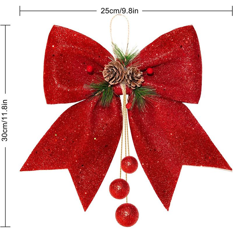1Pcs Christmas Decoratio Bow Red Glitter Bow 30cm Christmas Tree Pendant Ornaments for Home Decor Xmas New Year Gifts Accessory