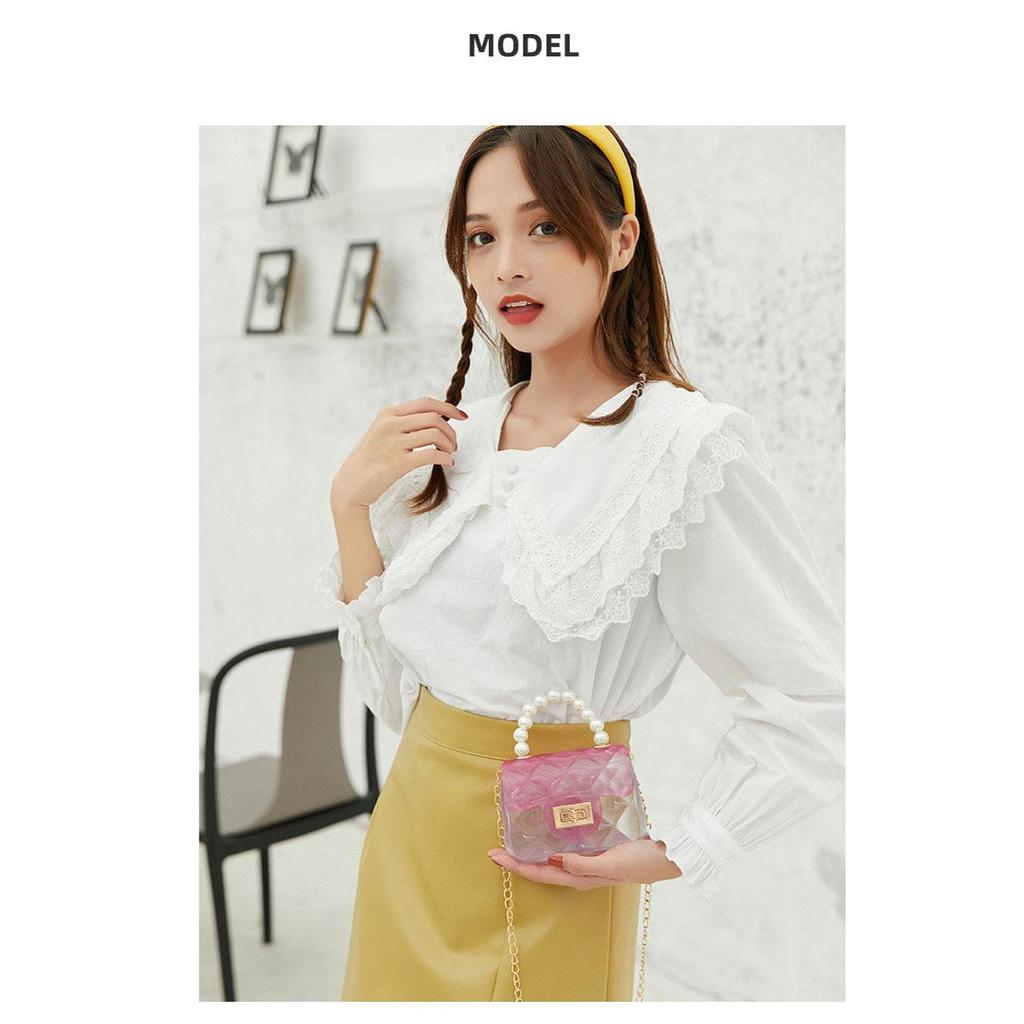 Kawaii Crossbody Bag Cartoon Cute Girls Fashion Mini Chain Pearl Handbag Sweet Princess Jelly Pack Party Coin Purses Gift