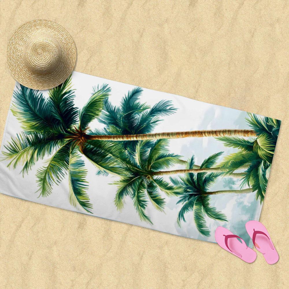 1 Quick Dry Microfiber Beach Towel With Vibrant Coconut Tree Print - Great For The Beach, Camping, Polyester, Machine Washable
