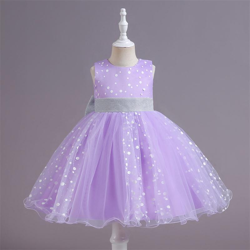 

Летнее детское сетчатое платье принцессы без рукавов до колена, пышное платье с цветочным узором для девочек 130cm (Height 120-130cm) фиолетовый
