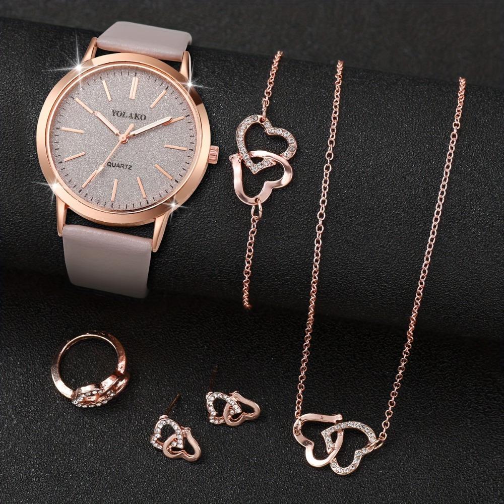 6item/Set Fashionable casual everyday heart-shaped set watch, quartz watch with various styles and innovative design, stylish analog wristwatch that