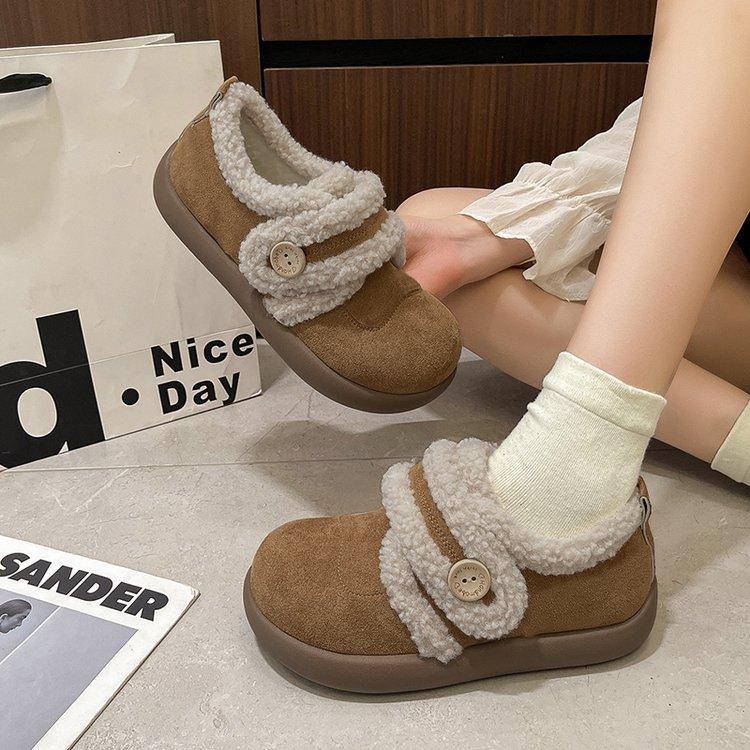 Genuine Leather, New In Autumn and Winter, Cute Round-headed Small Potato Single Shoes, Fluffy Shoes, Plush Warm Lamb Wool Small Leather Shoes for Wom