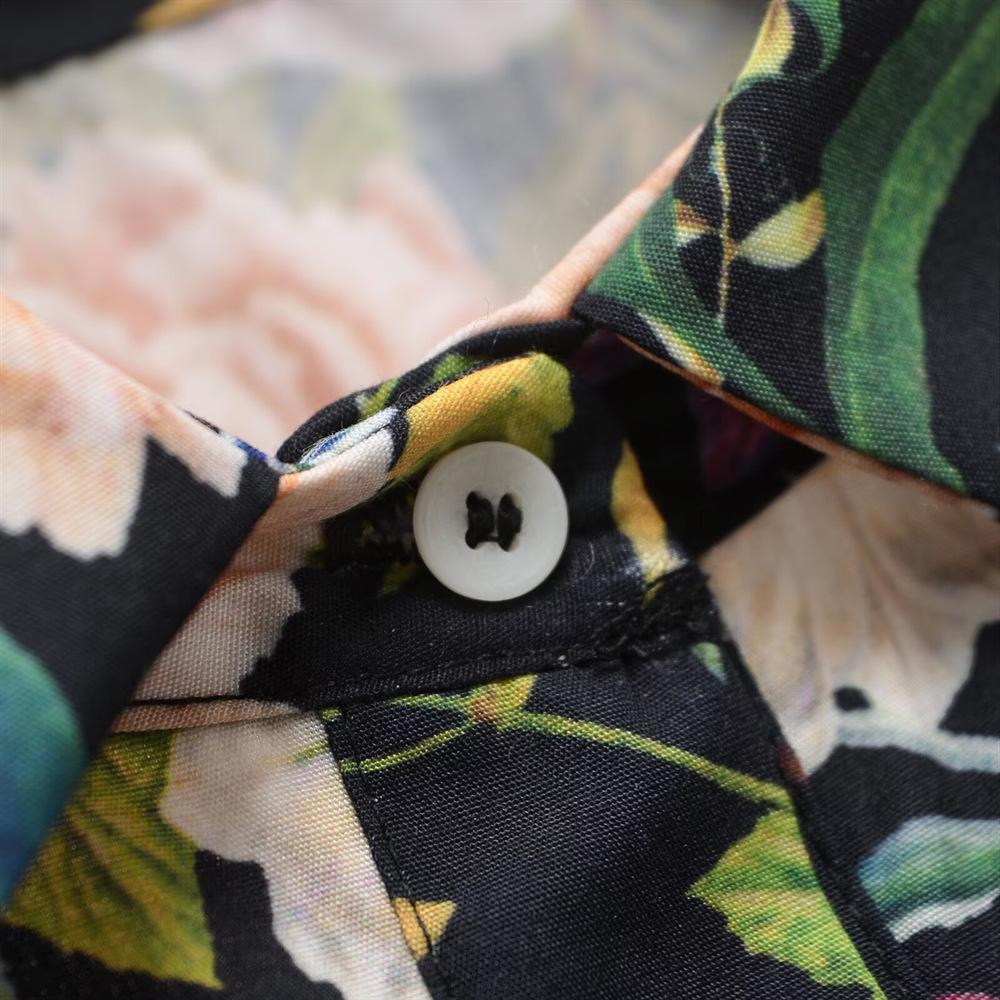 2025 Spring/Summer Women's Slim Fit Print Dress - Sweet, Simple, Turn-Down Collar, Short Sleeve, Waist-Cinching Style