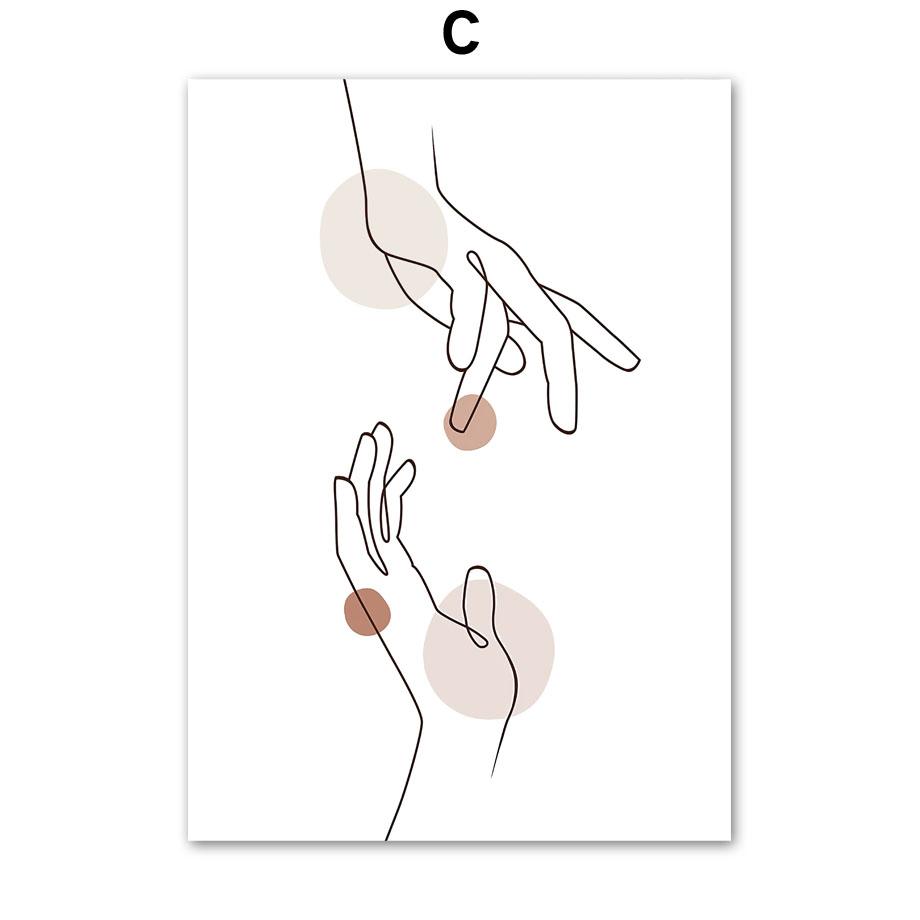 Linie Mädchen Gesicht Hände Blätter Abstrakt Nordische Poster Und Drucke Wandkunst Leinwandmalerei Bilder Für Wohnzimmer Heimdekoration