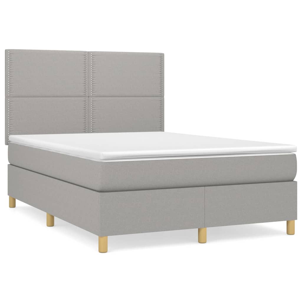 Box Spring Bed with Mattress Light Grey 140 x 200 cm Fabric