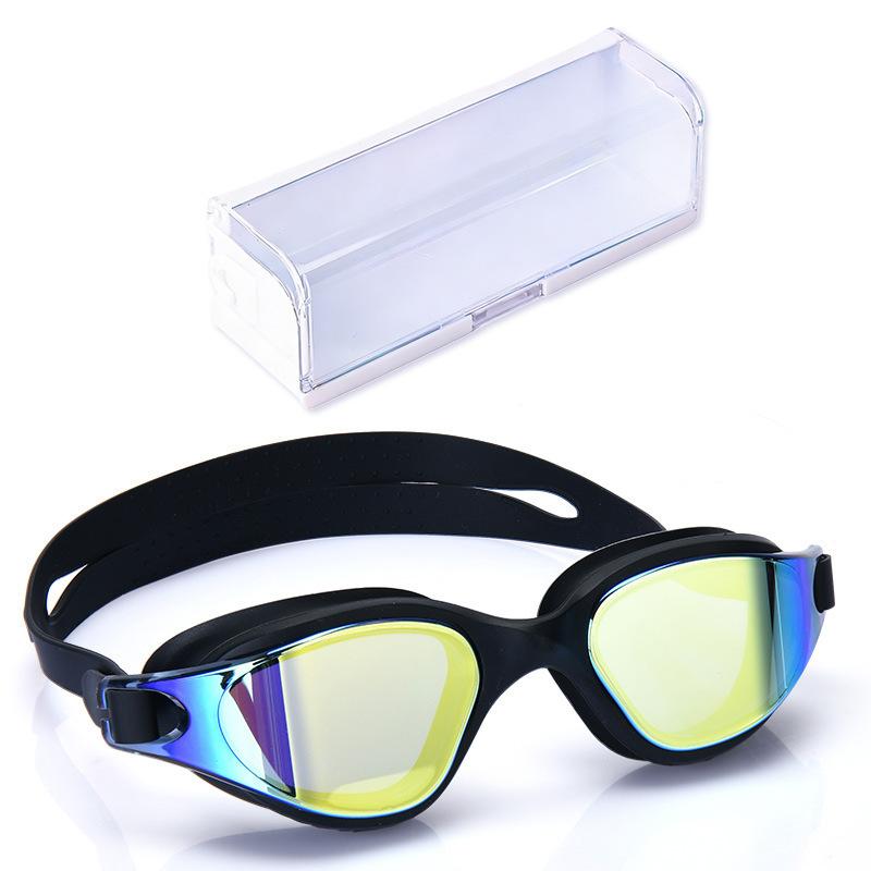 Adult Swimming Goggles, Anti-fog, Professional One-piece Silicone Large-frame Electroplated Swim Goggles