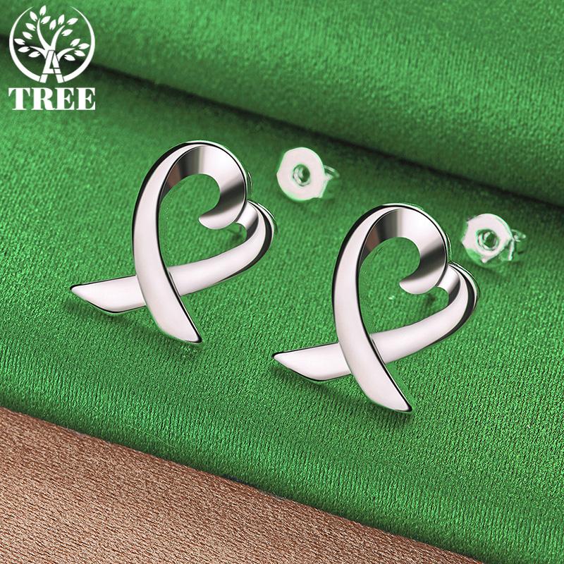 Sweet 925 Sterling Silver Heart Stud Earrings Romantic Valentine's Day Jewelry Women's Anniversary Party Gift Accessories