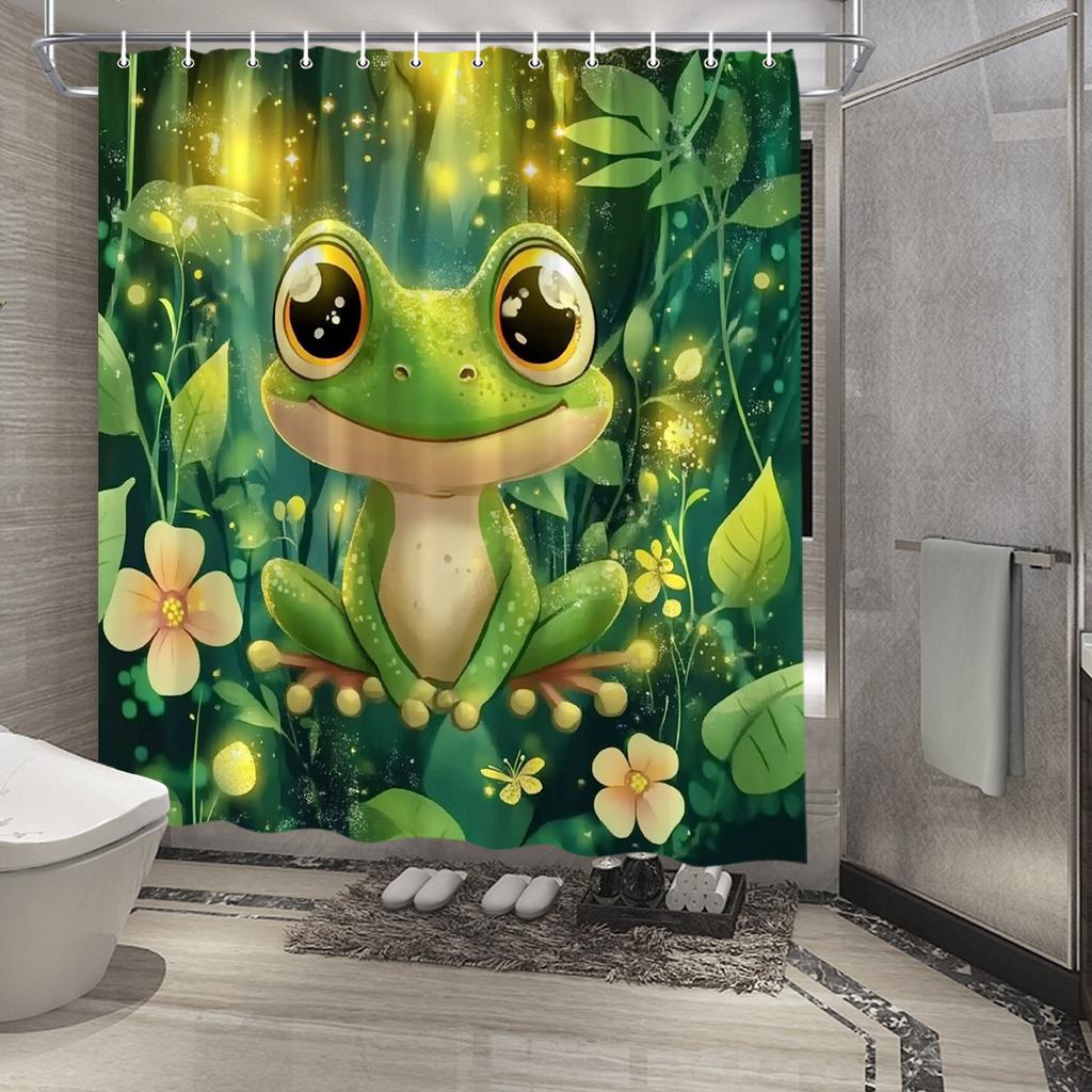 Charming Frog in Enchanted Forest Waterproof Shower Curtain for Modern Bathroom Decor, Stylish and Durable, Perfect for Home Use