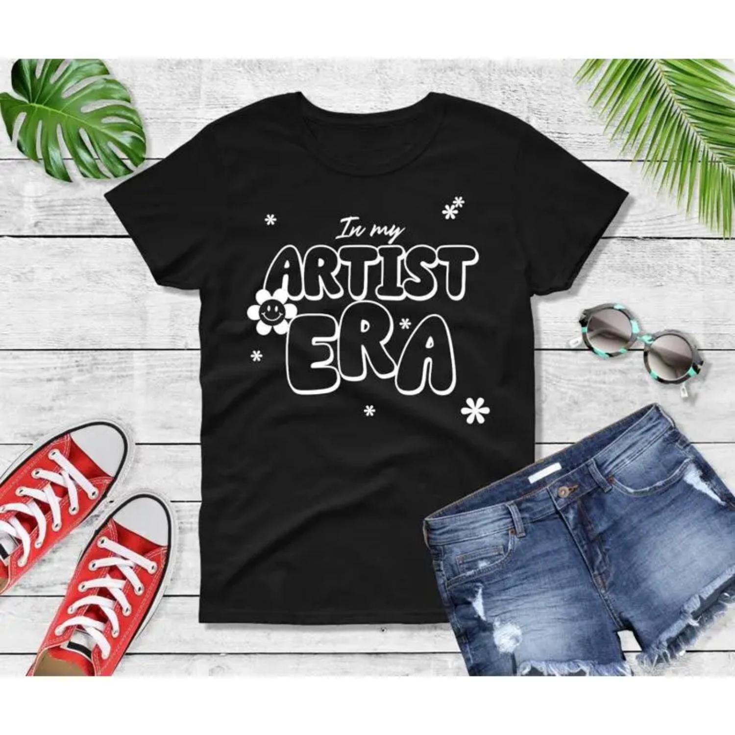 Womens In My Artist Era T Shirt For Art Teacher Makeup Tattoo Painter s S чёрный