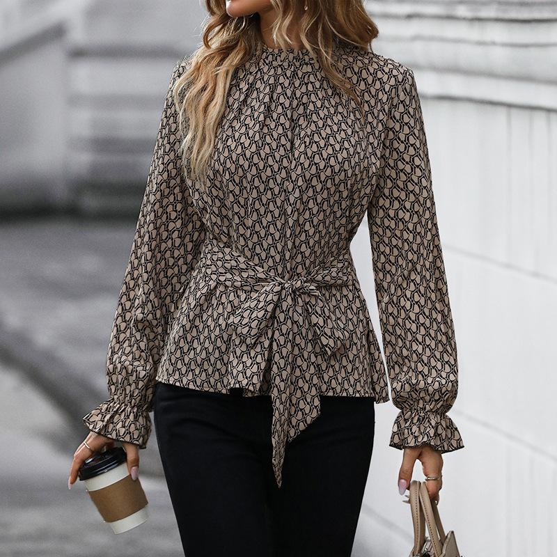 YYFS Women's Fashion Casual Spring Autumn Leopard Print Long Sleeve O-Neck Blouses & Shirts