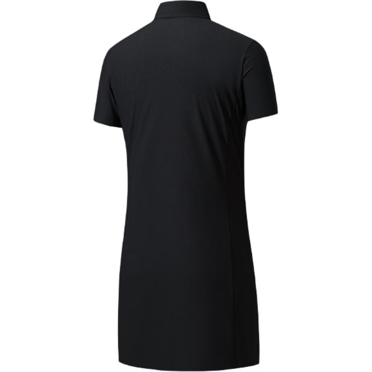 Anta Comfortable Simple Versatile Solid Color Breathable Fitted Polo Short Sleeve Dress Women Dresses Basic-Black 162520202-1