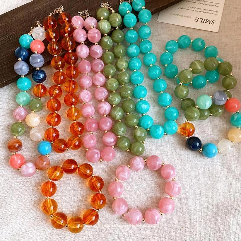 Colorful Bohemian Acrylic Beaded Choker Handmade Unique Necklace for Women Summer Beach Party Jewelry
