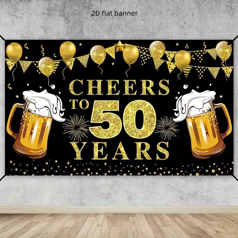 Toile de fond 2D pour 50e anniversaire avec Décoration de fête Dorée
