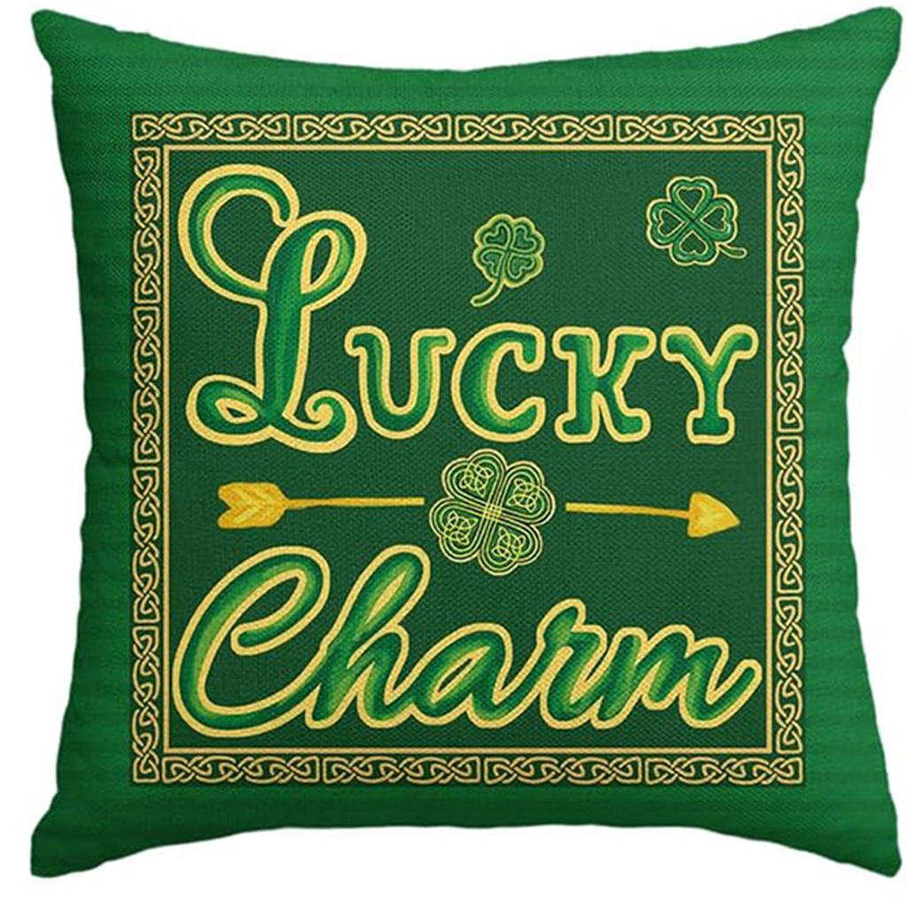 St. Patrick's Day Pillow Cover Line Printed Pillow Cover Green Four-leaf Crocodile Cushion Cover