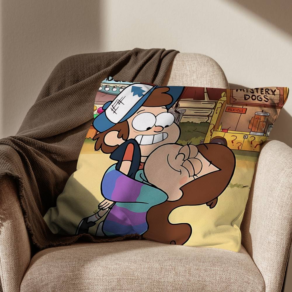 Dipper and Mabel Gravity Falls Pillow Case Anti-dustmite Pillowcase Invisible zipper silky short plush Sofa cushion cover
