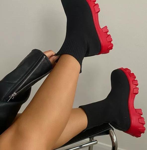 

Модные женские дышащие ботильоны на плоской подошве, женские туфли-носки, повседневные клиновидные каблуки, толстая подошва, весенняя мода 43