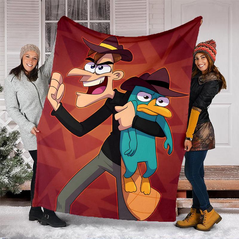 1pc Phineas and Ferb4 Theme Blanket - Digital Print, Polyester, Cozy for All Seasons, Perfect for Outdoor, and Travel
