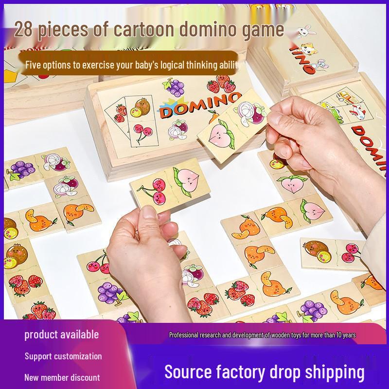 28-Piece Animal & Fruit Domino Puzzle Set for Kindergarten