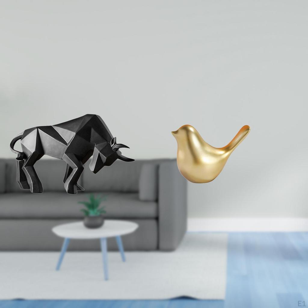 Modern Resin Bull And Golden Bird Sculpture Abstract Animal Statue Ornament for Entryway Tabletop