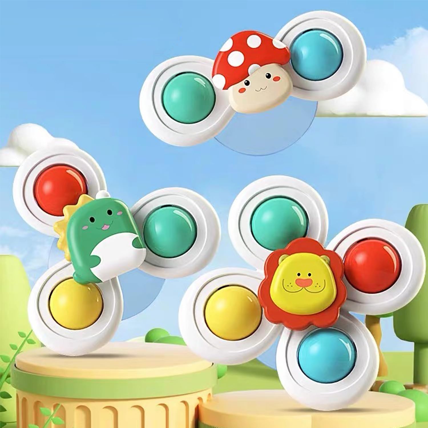 

JUYEE Hand Spinner, Baby Toy with High Spin, Educational Toy for 3-Year-Olds, Bath Toy, Popular Birthday Gift for Girls and Boys, Dinosaur, Lion, and