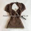 2026 Retro Slimming V-Neck Brown Short-Sleeve T-Shirt for Women