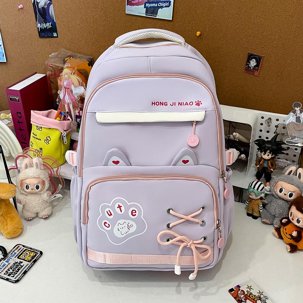 Large Capacity Simple Backpack With Letter Printing And Cat Ear Design For Daily