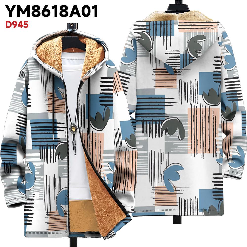 Nová bunda vícebarevné vzorové prvky B1 zipová mikina s kapucí zateplená zimní fleecová trendy vatovaná bunda