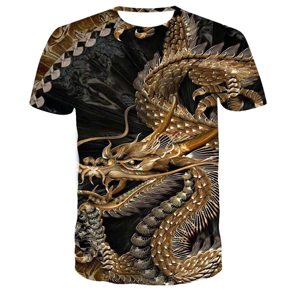 Summer Fashion Cool Chinese Dragon Graphic T Shirts For Men Trend Casual Handsome Street Printed Round Neck Short Sleeve Tops