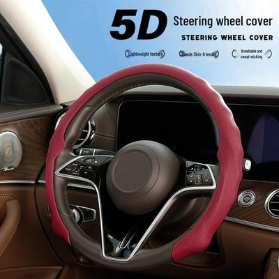 5D Nappa Leather Non-Slip Steering Wheel Cover 38.1cm - Enhanced Wear Resistance and Driving Experience.
